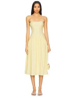 MORE TO COME Margaery Midi Dress in Yellow Small New Womens
